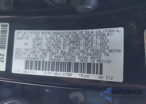 2009 Toyota Tacoma Base V6 из США, поврежденный, VIN 3TMLU42N69M036738